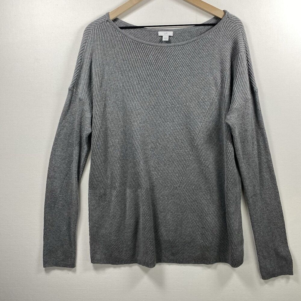 J Jill Gray Ribbed Knit Oversized Pullover Sweater‎ Geometric Medium